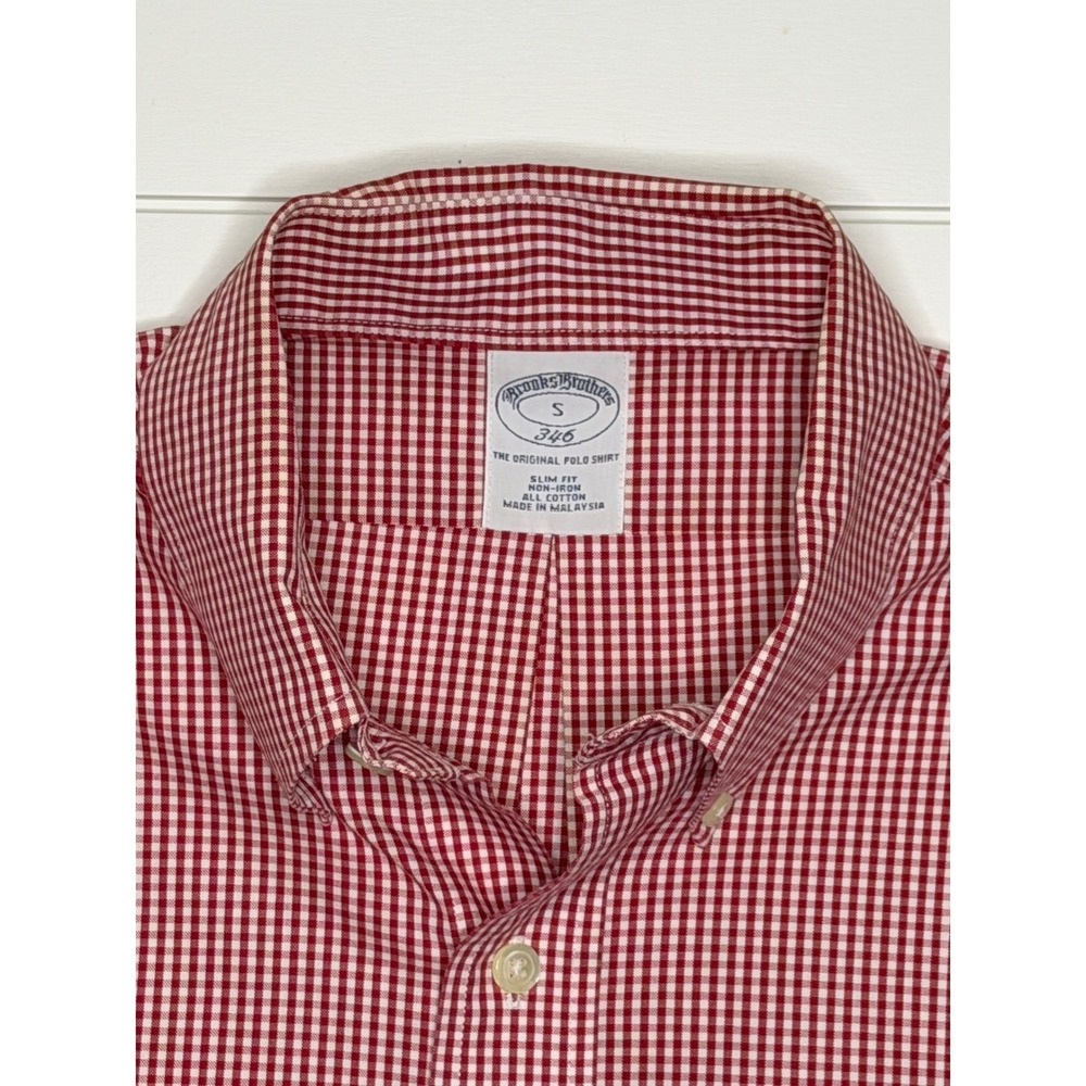 Brooks Brothers 346 Mens Small Slim Fit Red Gingham Non-Iron Cotton Button Down - Picture 5 of 5